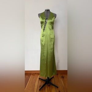 Silky Satin Lime Green Evening Dress